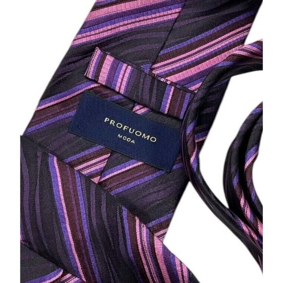 PROFUOMO Men's 100% Silk Necktie LUXURY Tie Purple Pink Striped W:3.7" EUC - Picture 2 of 4
